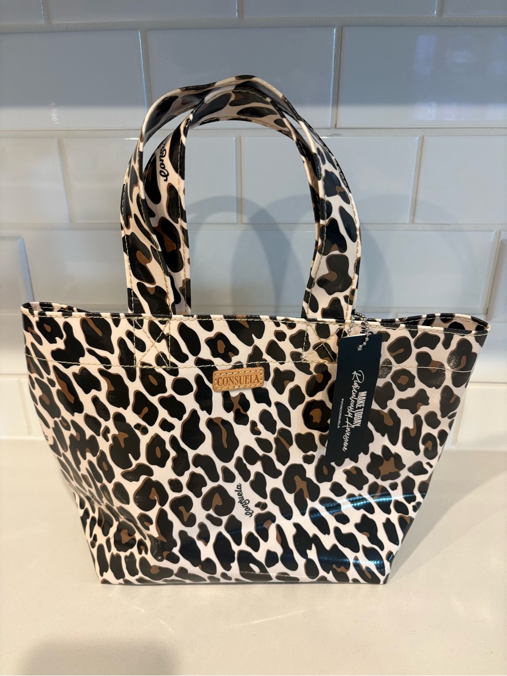 Consuela Leopard-Print Tote in White, Black & Brown